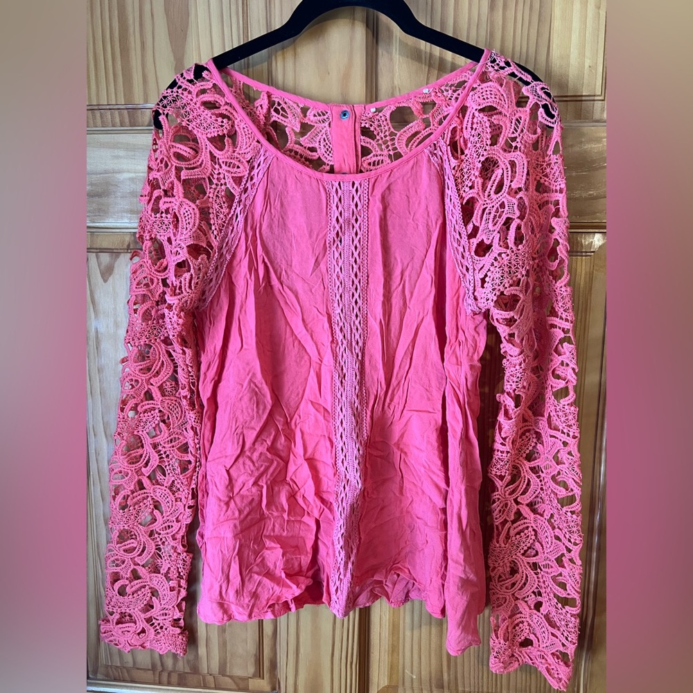 Double Zero Vibrant Peach Lace Blouse